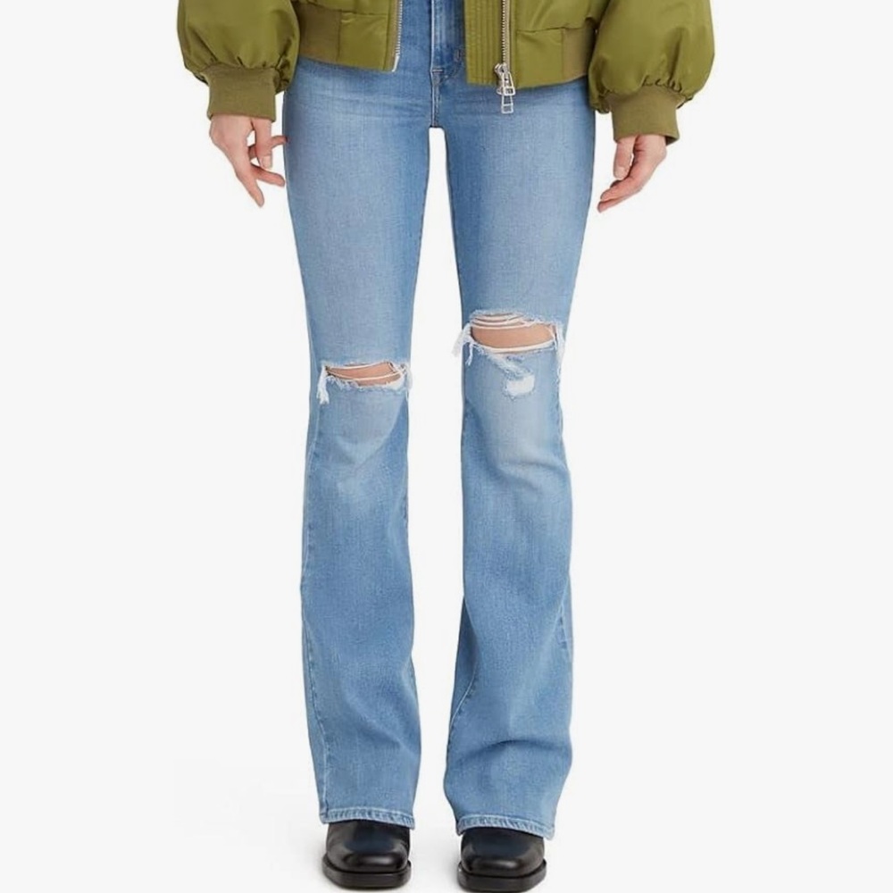 Levi's Women's 726 High Rise Flare Jeans Classic Blue Distressed Women's Jeans